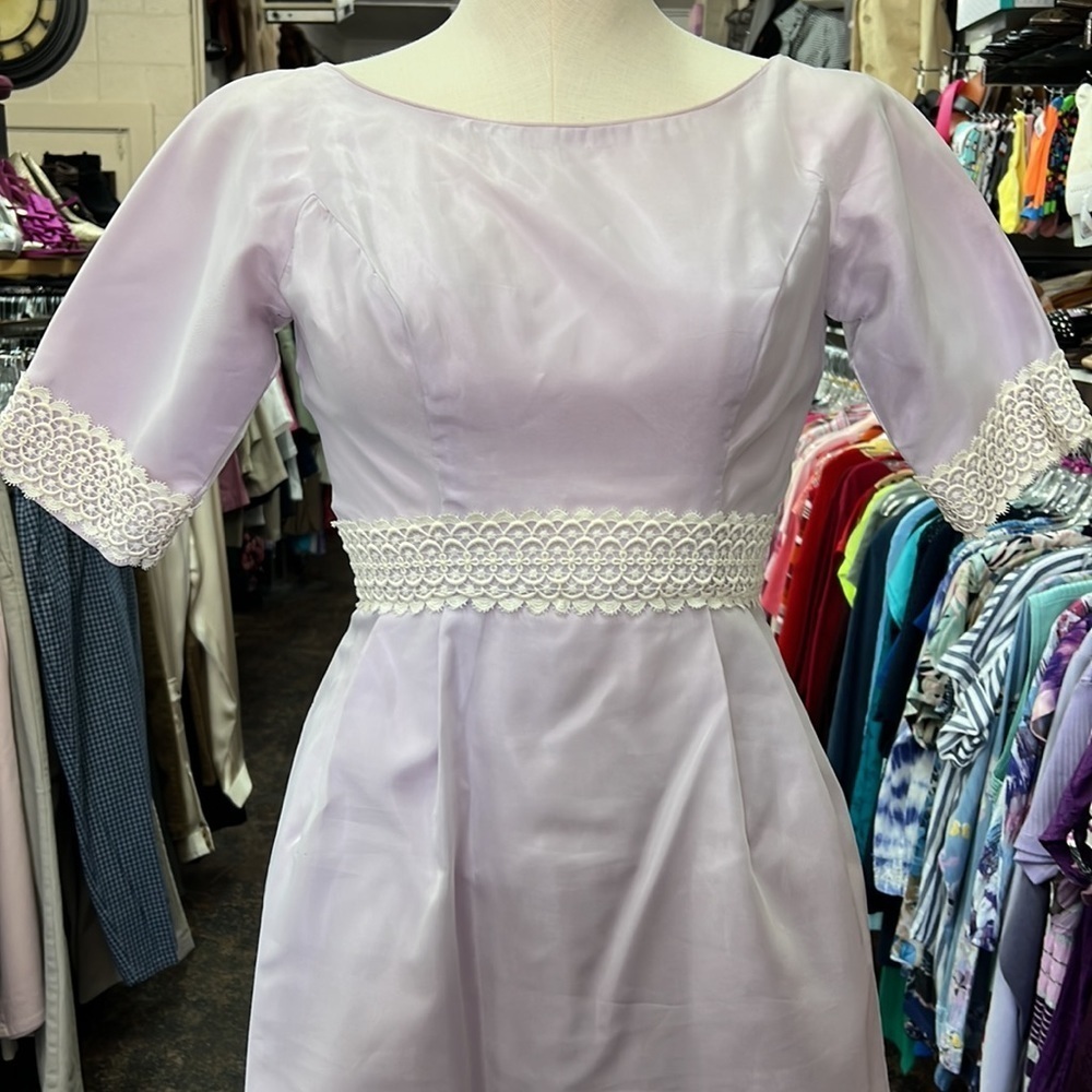 Vintage 1960s Lorrie Deb San Francisco Lilac Lace Maxi Dress XS - Picture 2 of 7